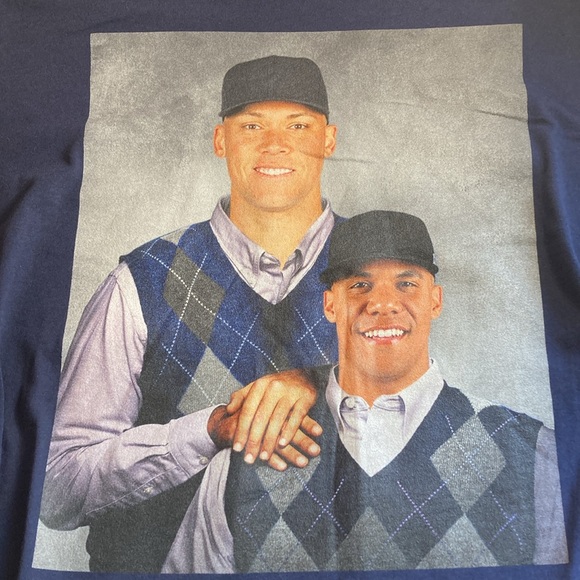 EUC Mens Blue Bella Canvas New York Yankee’s Aaron Judge J.Soto Brothers Large - Picture 4 of 7